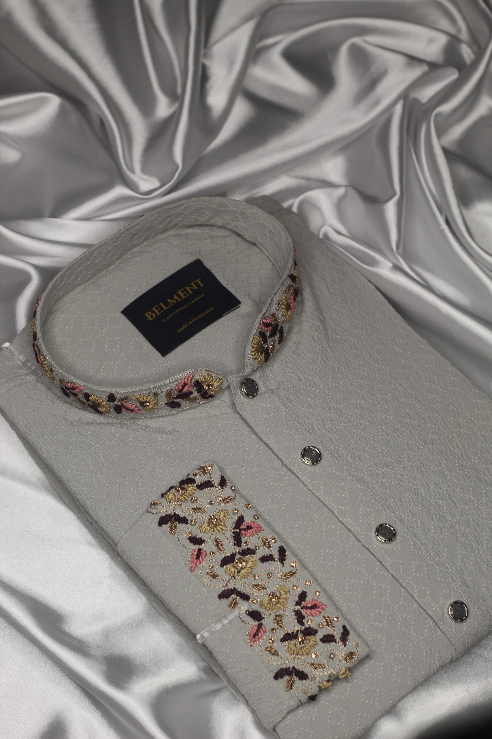 Ash Grey Zardosi Hand Embroidery Kurta - Image 2