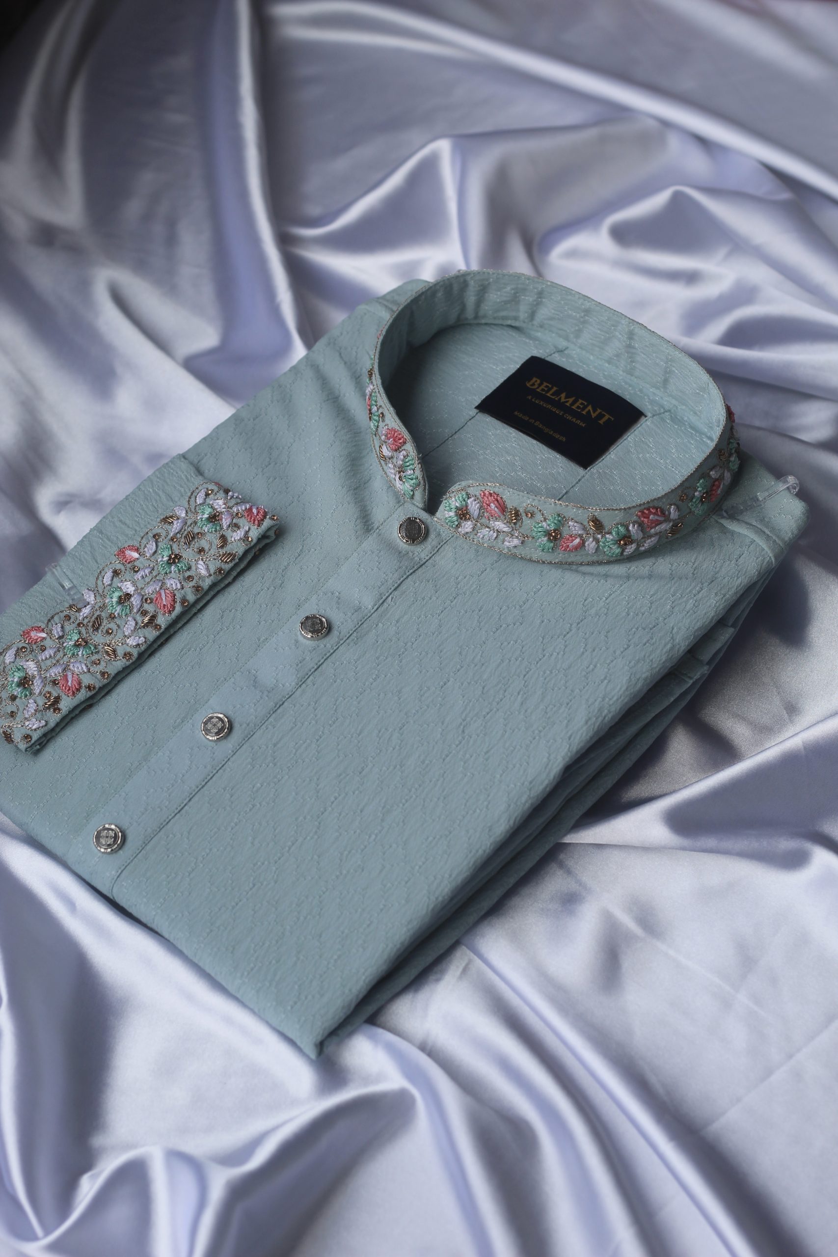 Luxury Sky Blue Zardosi Hand Embroidery Kurta - Image 6