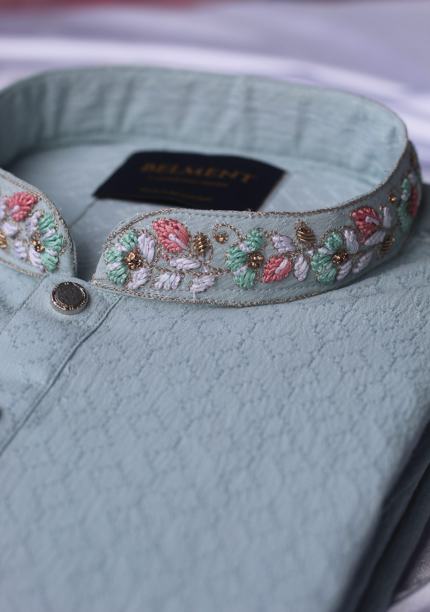 Luxury Sky Blue Zardosi Hand Embroidery Kurta - Image 5