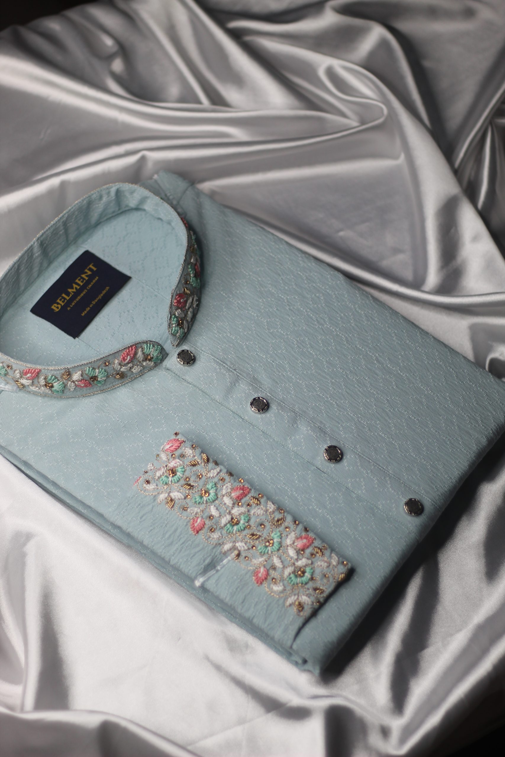 Luxury Sky Blue Zardosi Hand Embroidery Kurta - Image 7