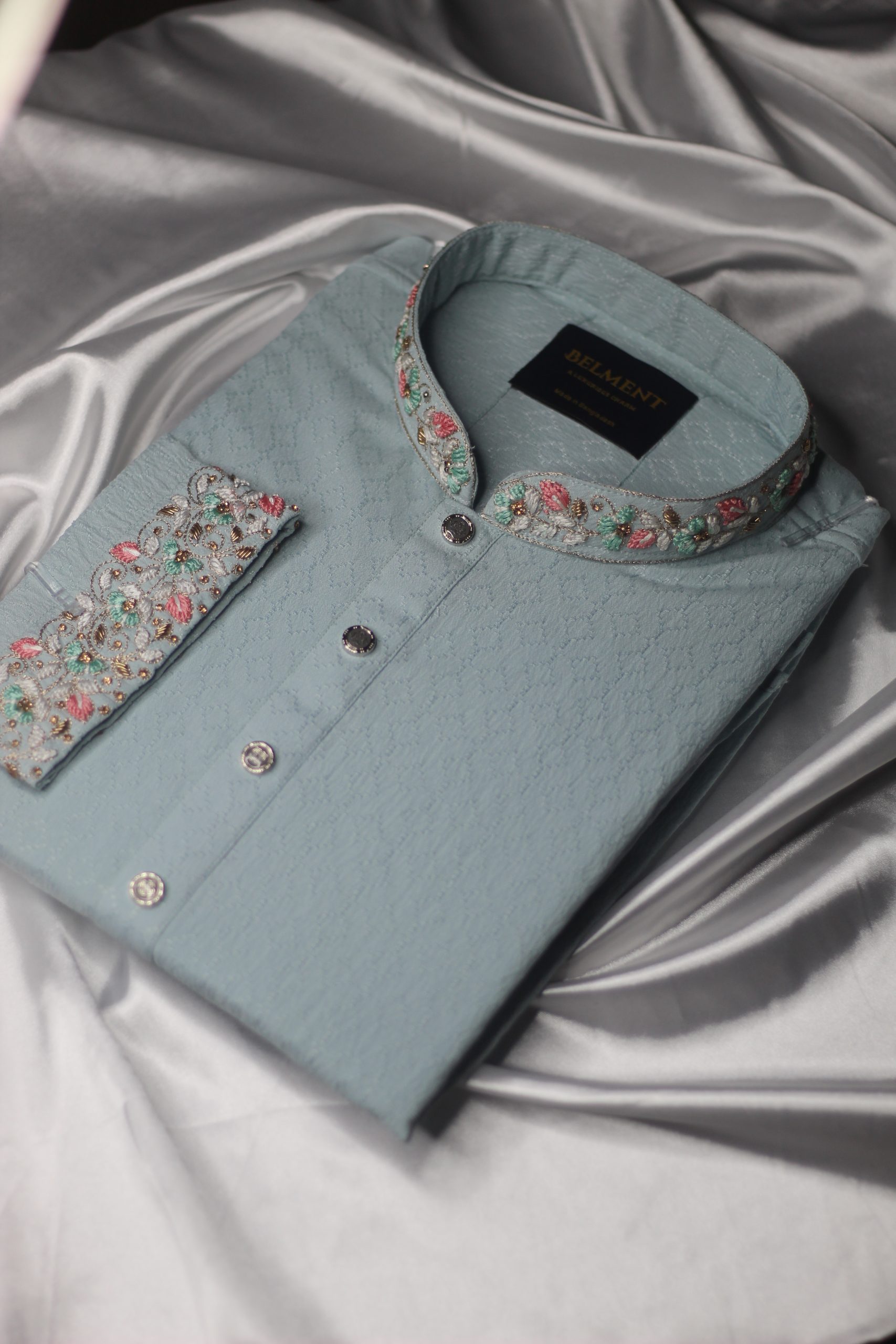 Luxury Sky Blue Zardosi Hand Embroidery Kurta - Image 3