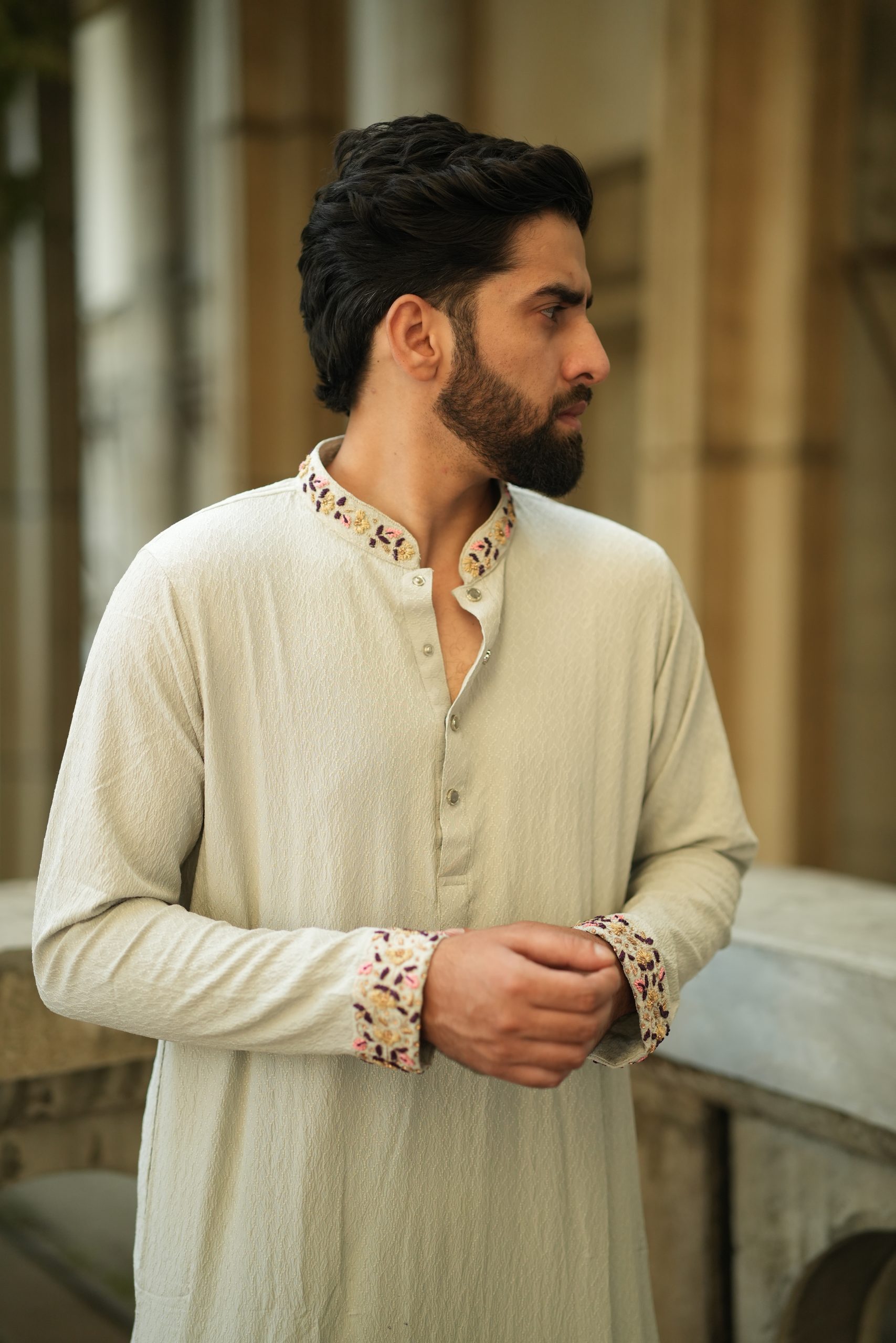 Luxury Ash Grey Zardosi Hand Embroidery Kurta - Image 2