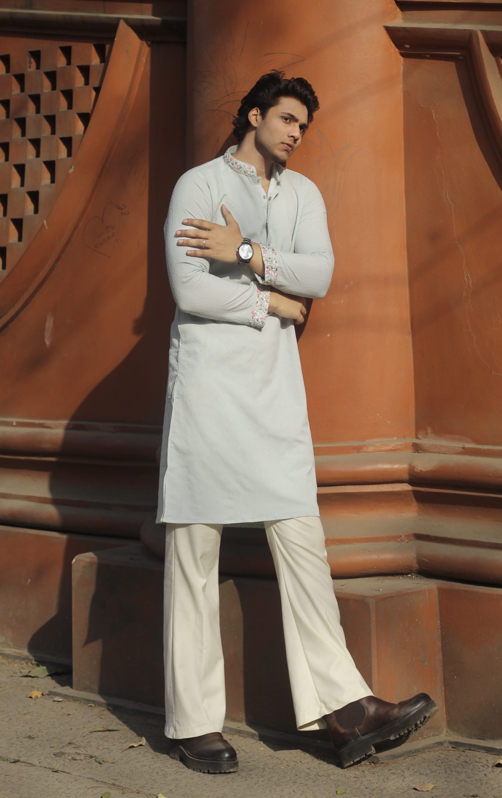 Luxury Sky Blue Zardosi Hand Embroidery Kurta