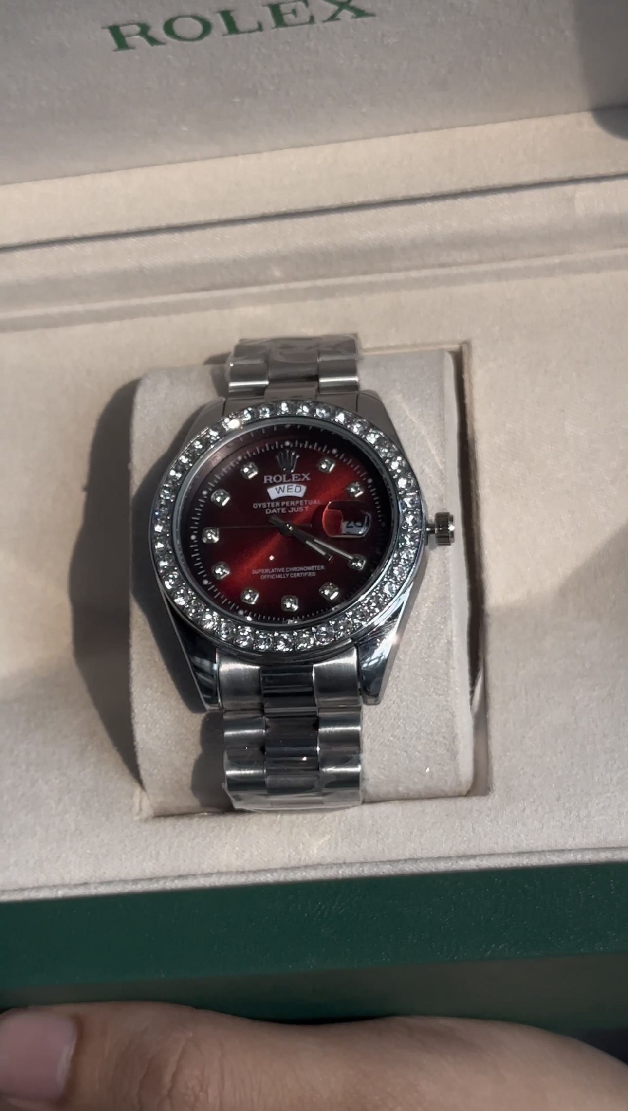 Red wine day date Rolex 40mm with original box
