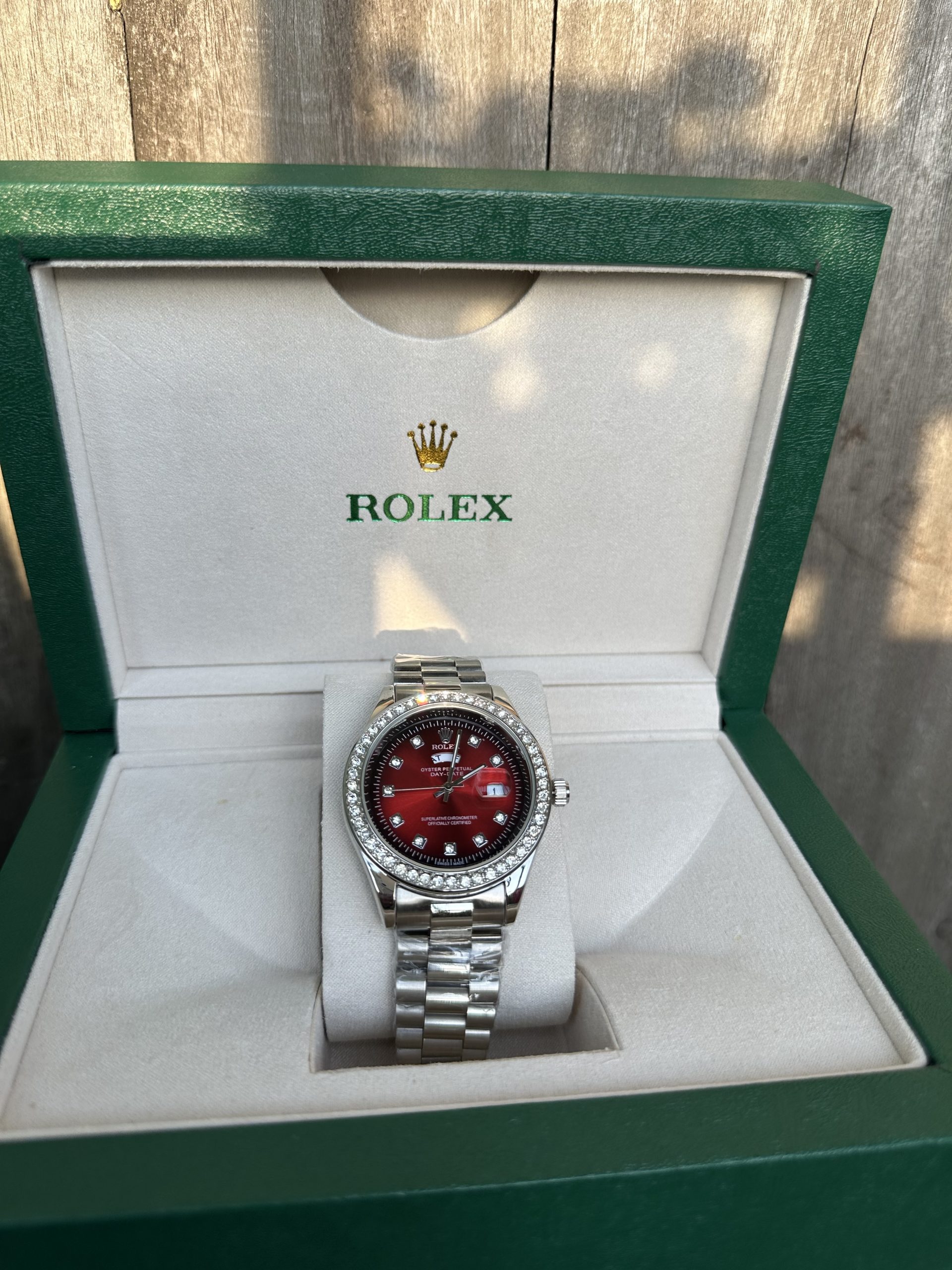 Red wine day date Rolex 40mm with original box