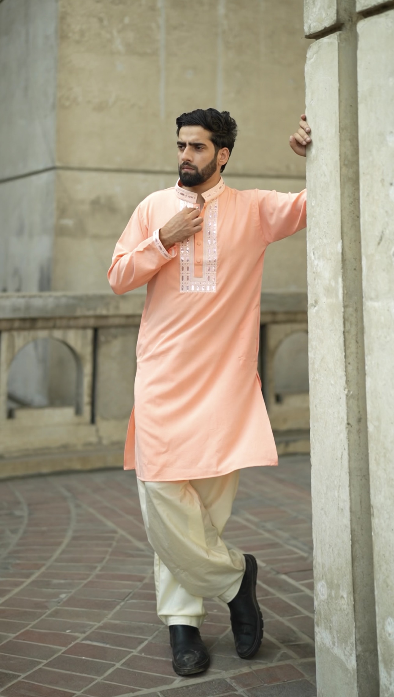 Signature Peach Embroidered Punjabi