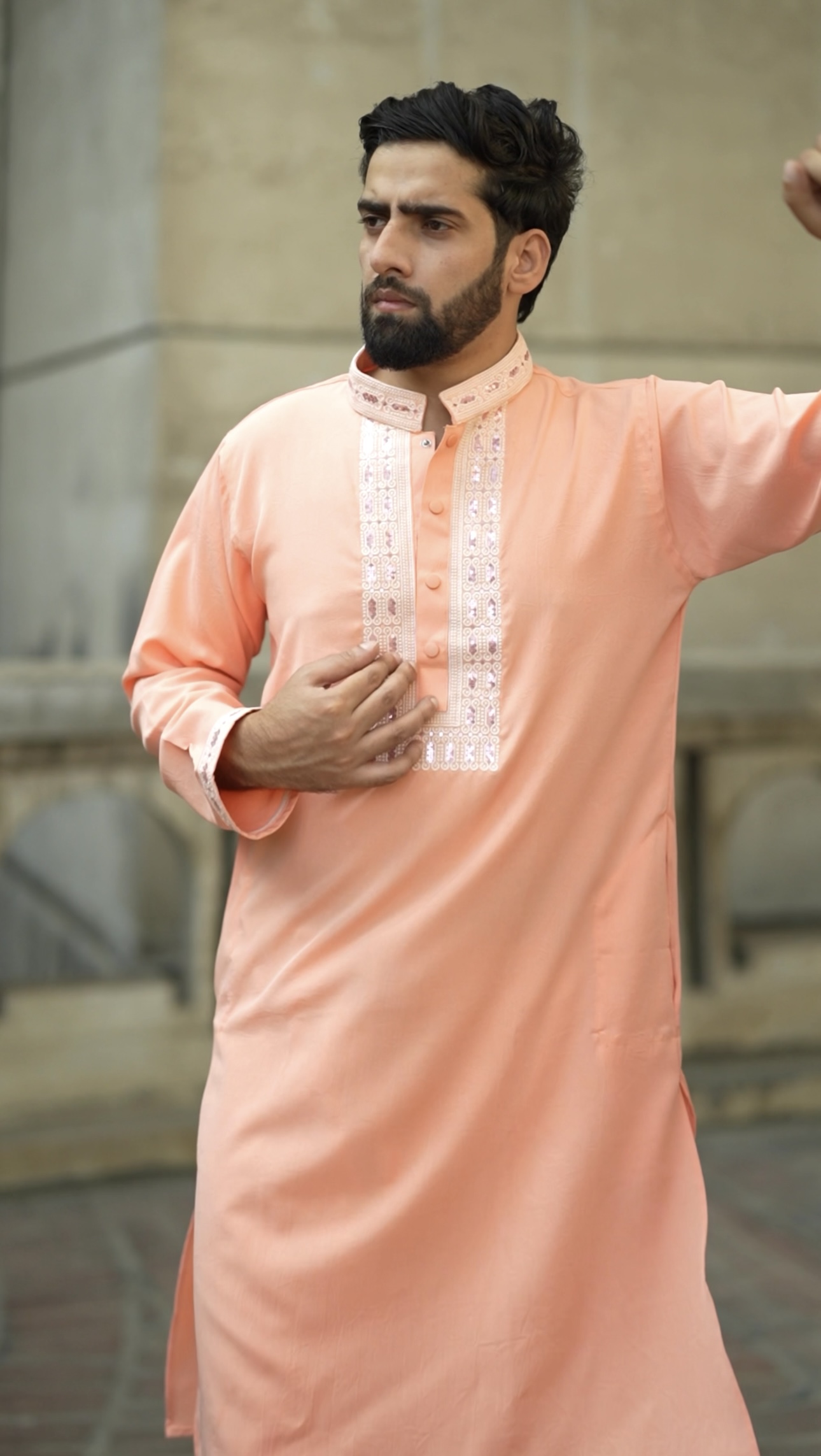 Signature Peach Embroidered Punjabi - Image 2