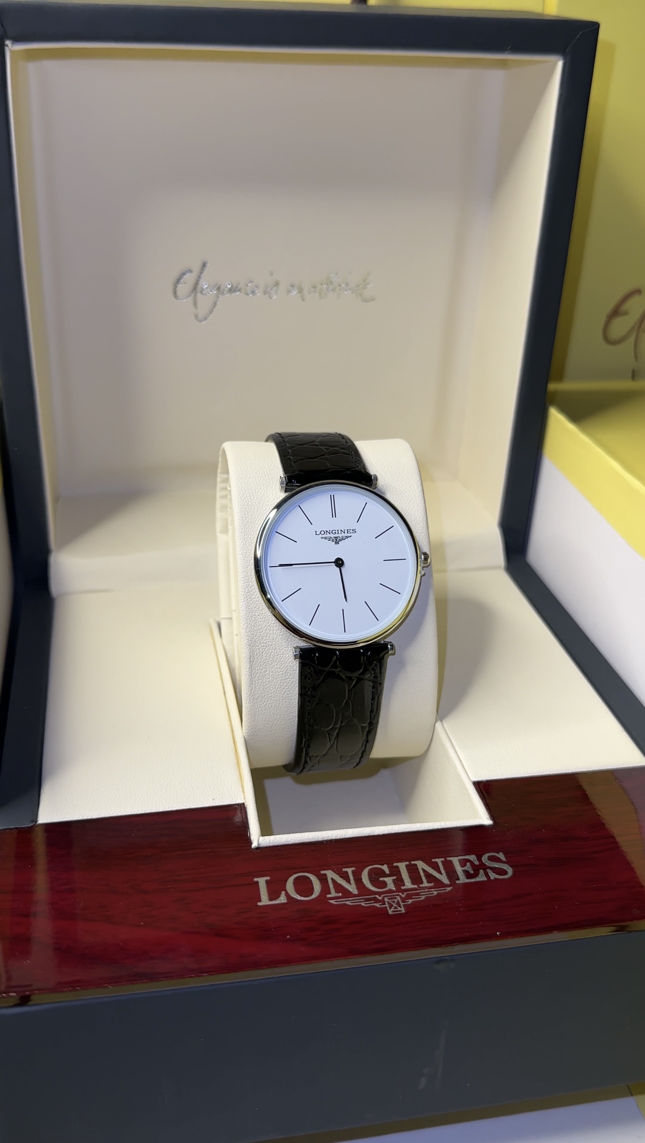 Solid white & Black  Crocodile Leather With Longines Orginal box