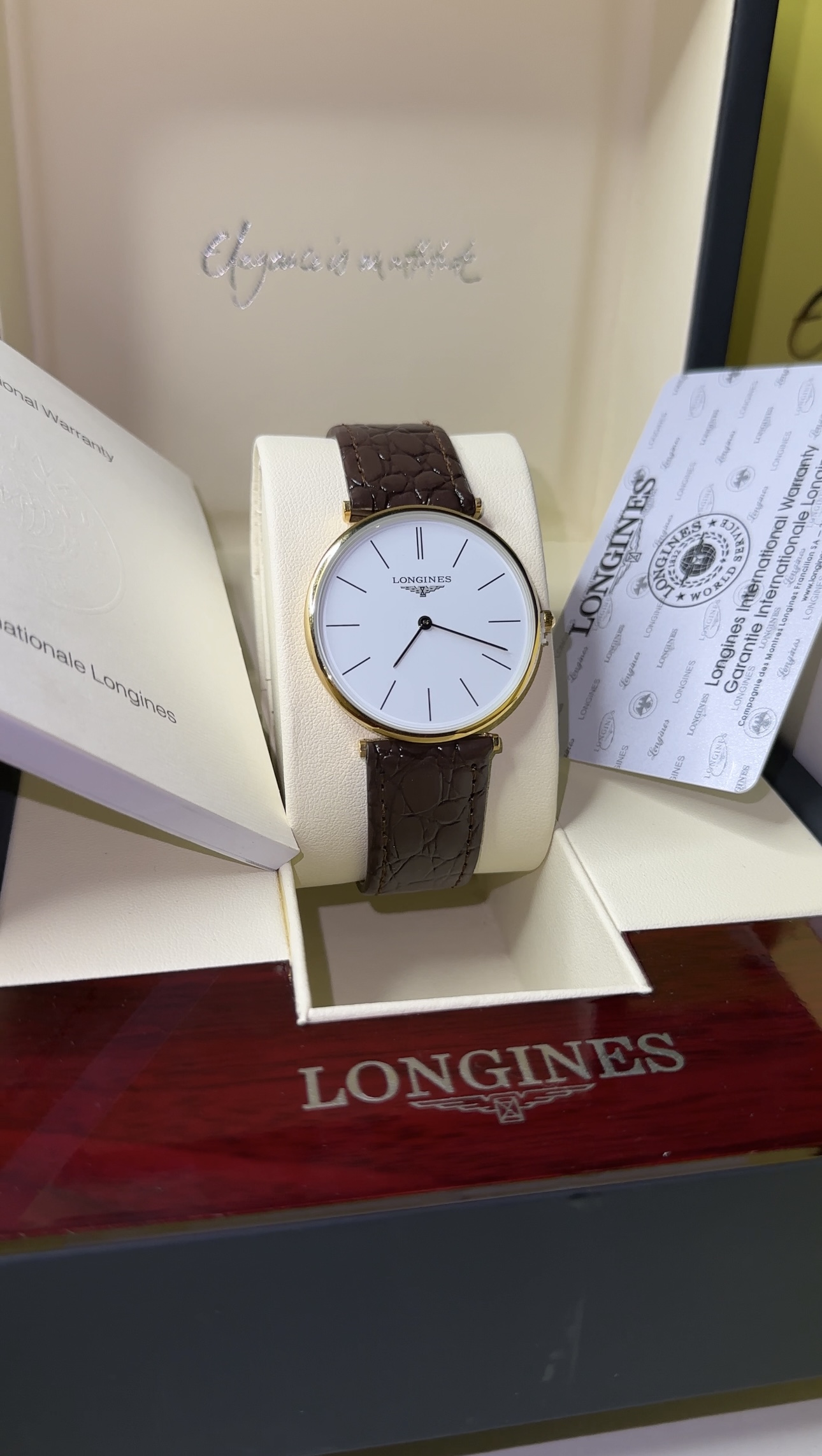White & Golden border and Leather With Longines Orginal box