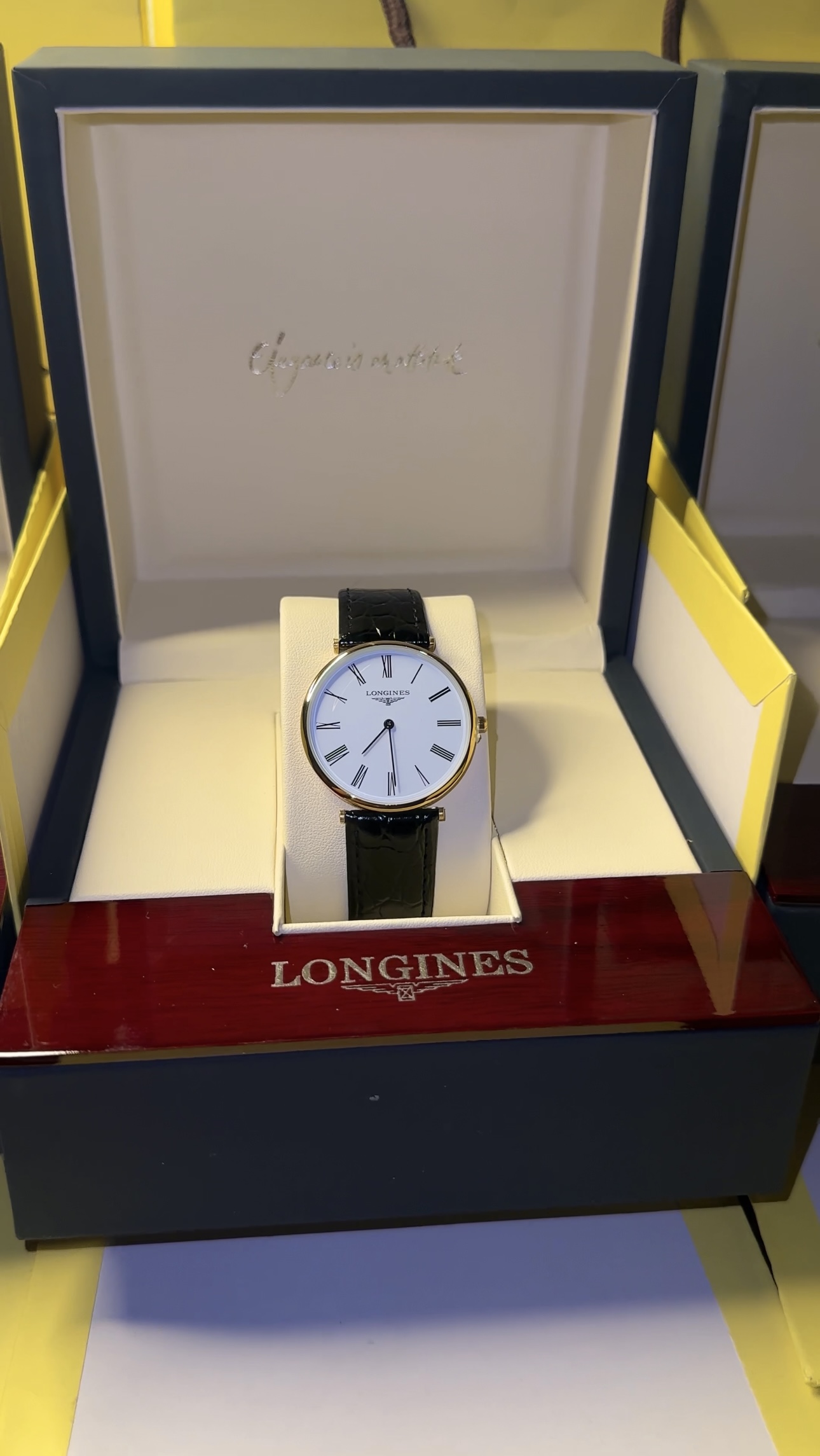 Silver & Golden Border and Black crocodile Leather With Longines Orginal box