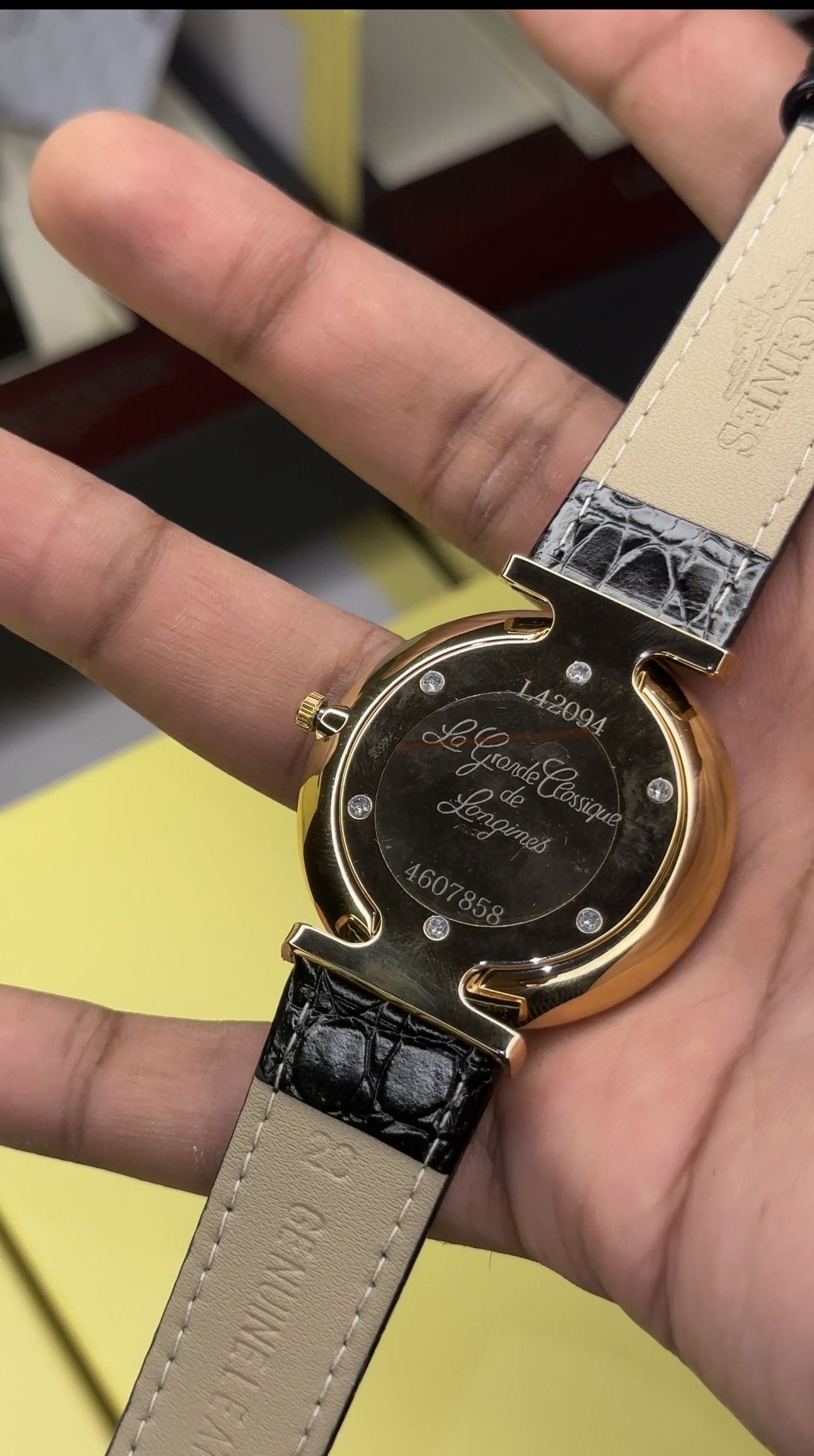 Silver & Golden Border and Black crocodile Leather With Longines Orginal box - Image 4