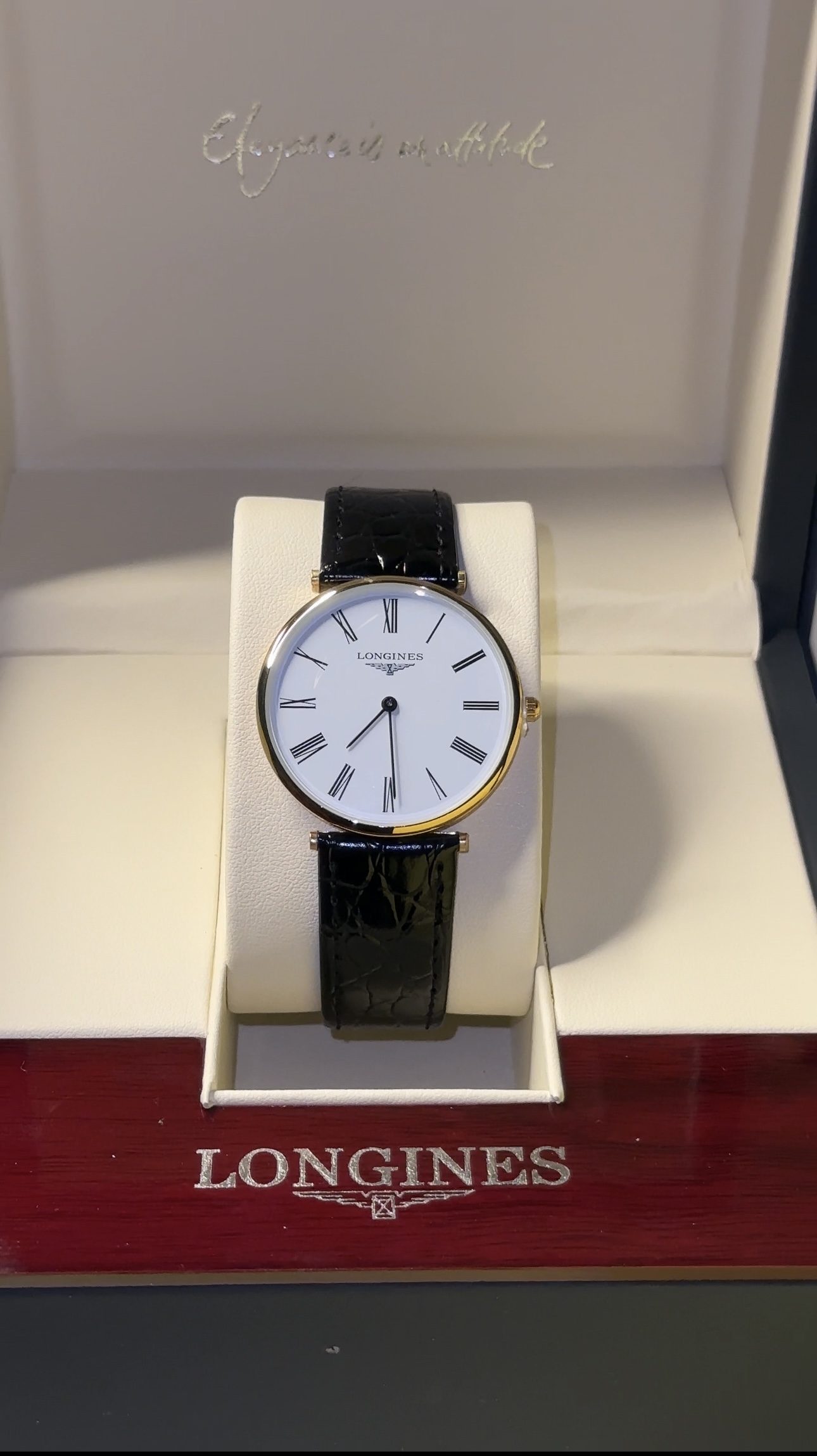 Silver & Golden Border and Black crocodile Leather With Longines Orginal box - Image 3