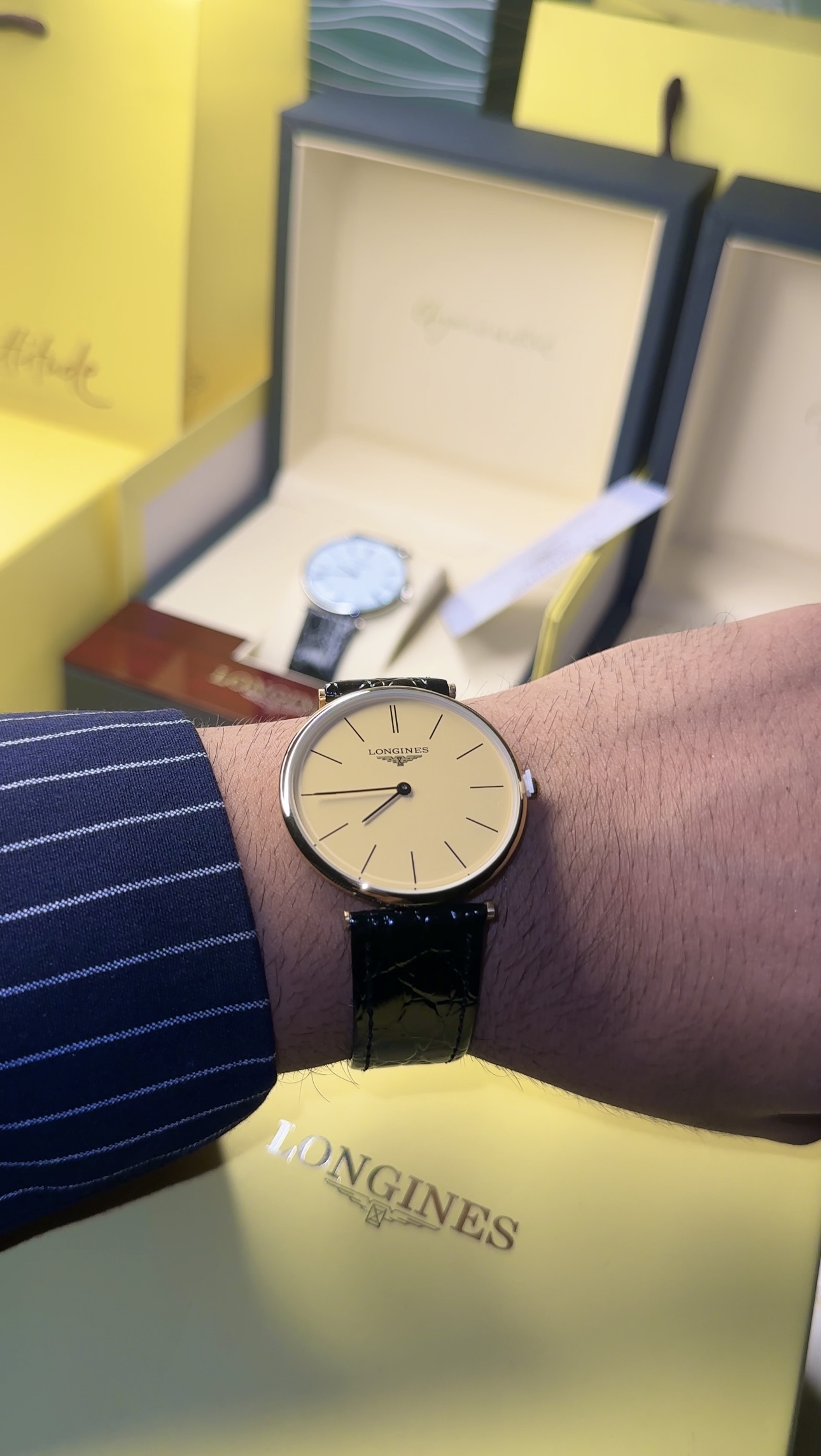 Soft Moon & Black  Crocodile Leather With Longines Orginal box - Image 2