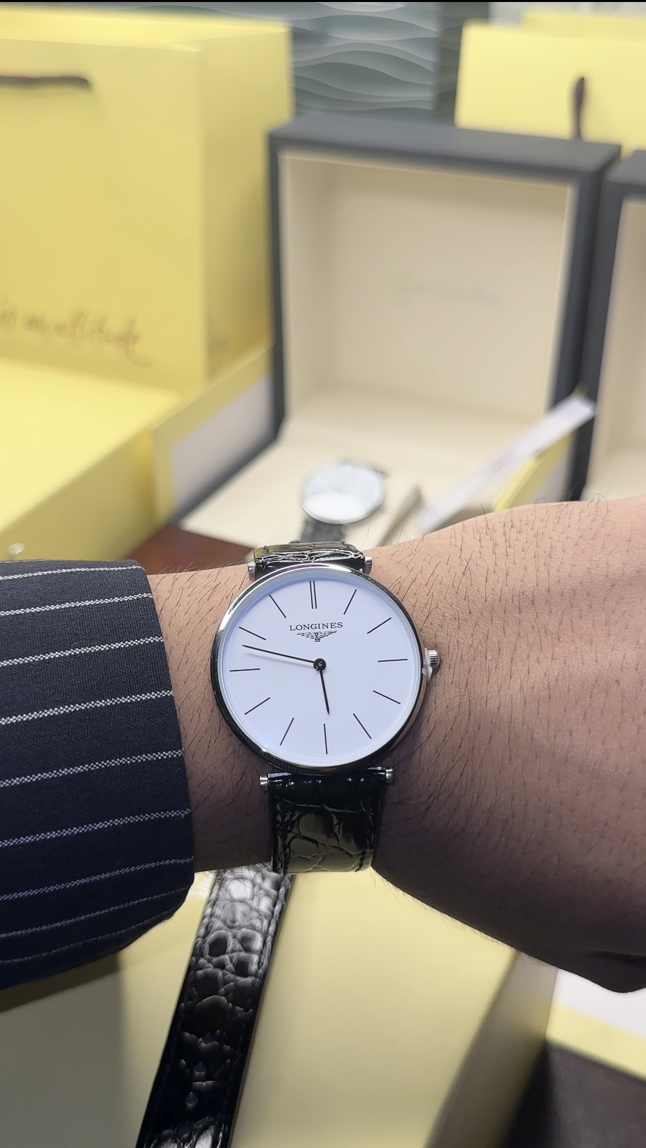 Solid white & Black  Crocodile Leather With Longines Orginal box - Image 2