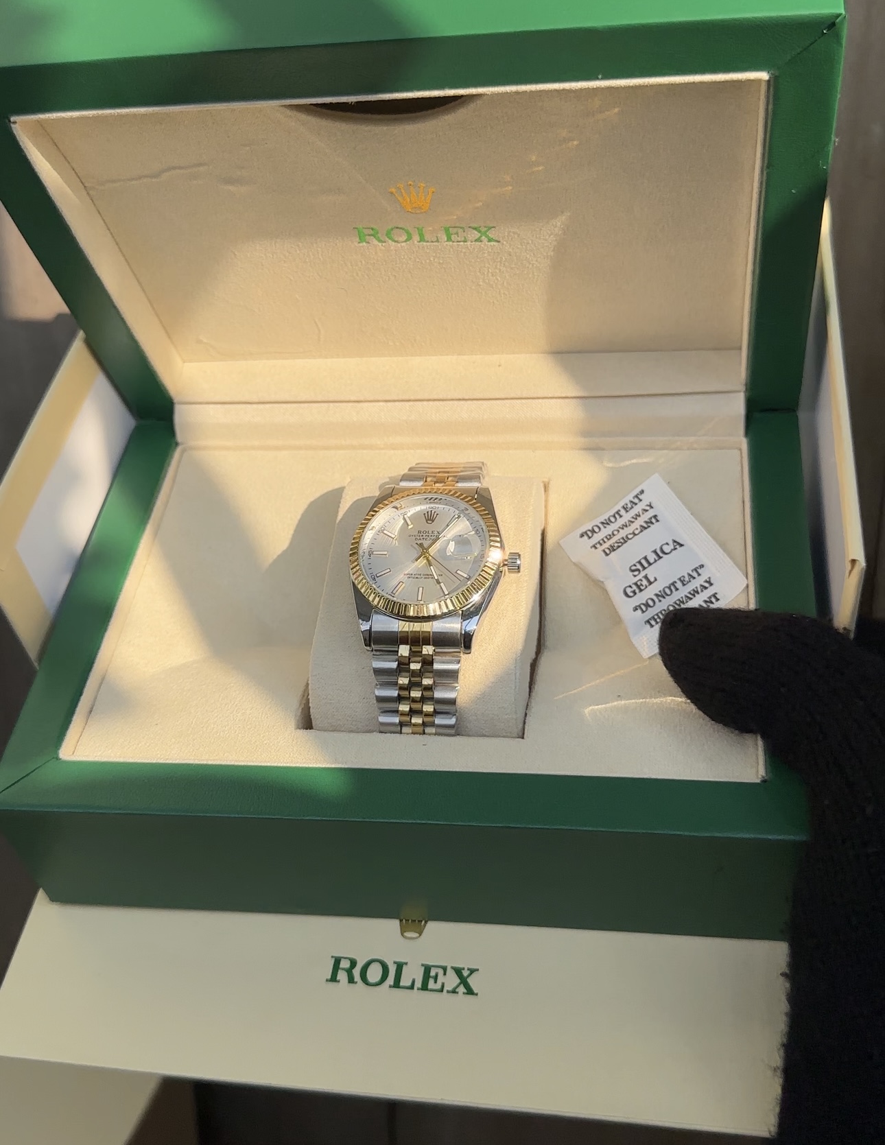 Ladies Silver two tone Date-just 34mm with original Rolex box